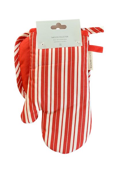 Madame Coco Elenor Set of 2 100% Cotton Kitchen Gloves White Red Heat Resistant and Stylish Design