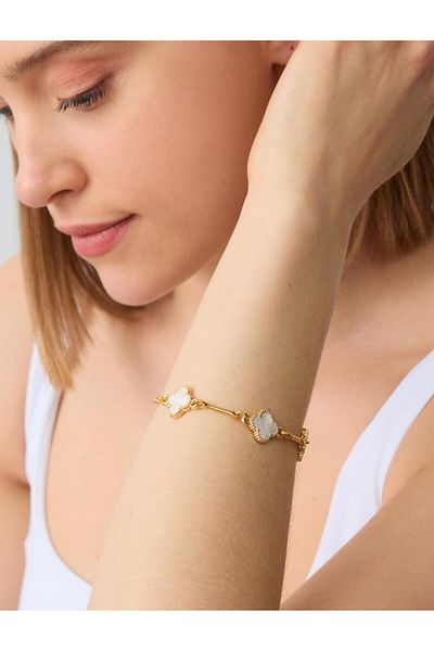 Jimmy Key White Clover Figured Shiny Bracelet
