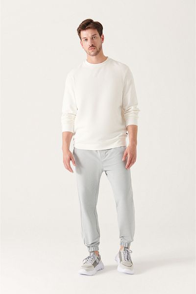 Avva Men's Gray Lace-Up Waist Side Pocket Elastic Leg 2 Thread Cotton Sweatpants E 003403