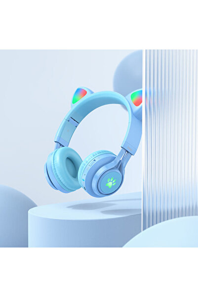 REDz Accessories Căști pentru pisici cu lumini RGB, Hoco W39, Bluetooth 5.3, supraauriculare, 400mAh, albastre