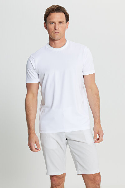 ALTINYILDIZ CLASSICS Ανδρικό μπλουζάκι με λευκό βαμβακερό λεπτή εφαρμογή με λαιμόκοψη