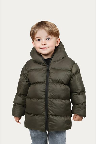 Outriverkids Palton și palton de iarnă pentru băieți, kaki, cu glugă, impermeabilă, rezistentă la vânt