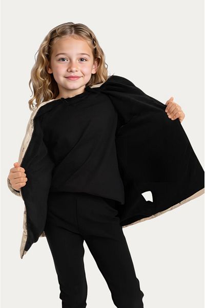 Outriverkids Palton de iarnă pentru fete, bej, cu model de busolă, fleece, impermeabil și rezistent la vânt, cu glugă, cu buzunare