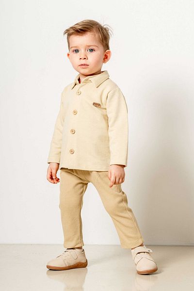 bombe Baby Kids Cream- Khaki Cotton 2 Piece Set First Ben Trend Fashion Bottom Top Set