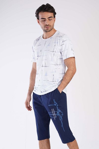 VİENETTA Men's Plus Size Capri Cotton Pajamas Set - Short Sleeve, 310028