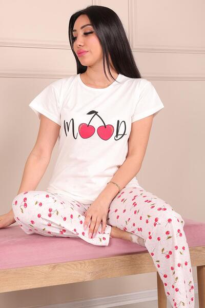 Niket Life Set pijamale pentru femei Meme Memory Motif - alb