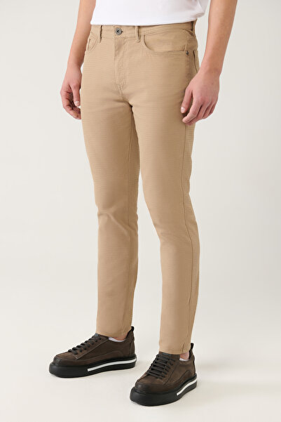 Avva Men's Beige Flexible 5-Pocket Canvas Trousers E 003007
