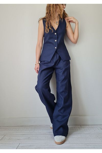 Telablanka Vested Linen Suit_Dark Blue