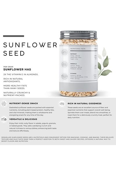 AWAFI MILL De-Shelled Sunflower Seeds | Hulled Sunflower Kernels - Bottle of 100 gram / 3.5 Oz