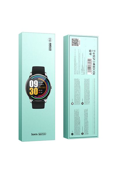 REDz Accessories HOCO Y10 Amoled Smart Watch, 128MB Memory, Bluetooth, 230mAh, 1.3 inch Screen, Silicone Strap, Black