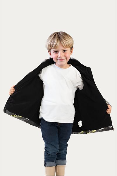 Outriverkids Boys' Winter Jacket - Yellow, Black, Digital Pattern, Fleece Water and Windproof, Hooded