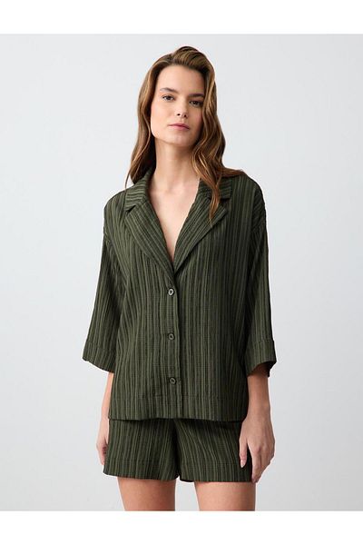 Jimmy Key Khaki drept tăiat pantaloni maneca modelat cămașă de lenjerie