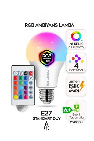 Erdem neon led RGB ampul kumandalı 9 w e 27 duylu