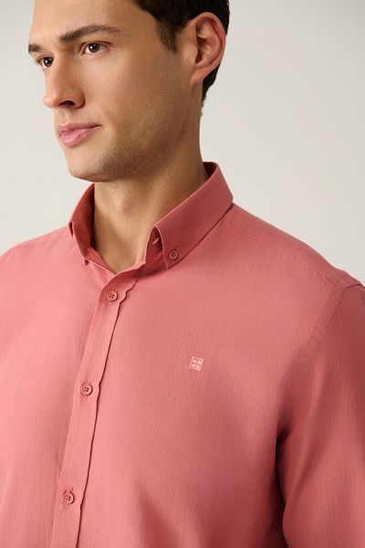 Avva Men's Dried Rose 100% Cotton Thin Soft Button Collar Shirt E 002206