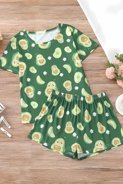 Rasabeauty Šortky s krátkým rukávem Pyžamový set se vzorem Avocado