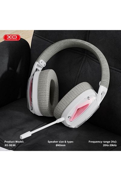 REDz Accessories XO-BE46 Bluetooth Headset, Microphone for Gaming, 600mAh, 36 Hours Battery Life, White-Pink