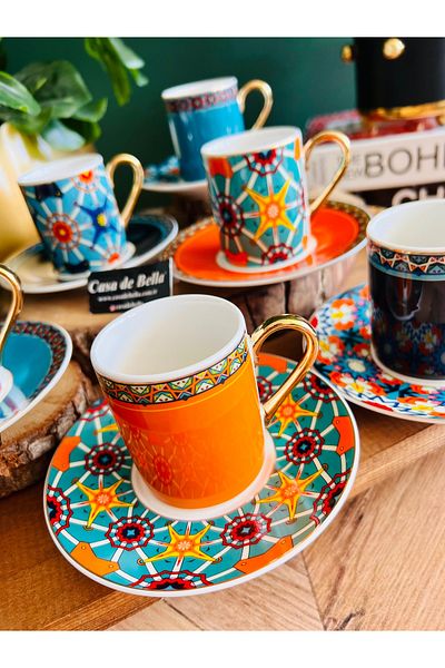 CASA DE BELLA Ethnic Colorful Porcelain Coffee Cup for 6 People