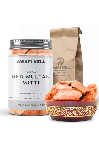 AWAFI MILL قطع ميتي ملتاني حمراء | كتل طين طبيعي - عبوة ١٠٠ غرام / ٣.٥ أونصة