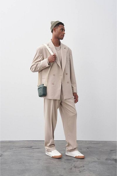 İLKCET MODA Oversize Μπεζ διπλό κοστούμι