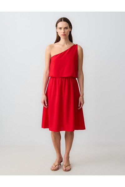 Jimmy Key Red one shoulder asymmetric neckline knitted mini dress