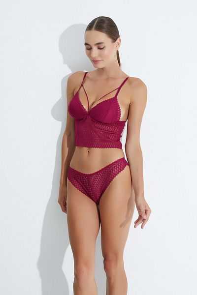 Niket Life Burgundy Colored Padded and Long Lace B Cup Bralet Set