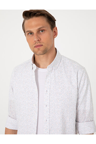 Pierre Cardin Beyaz Desen Baskılı Slim Fit Uzun Kollu Gömlek 50303451-VR053