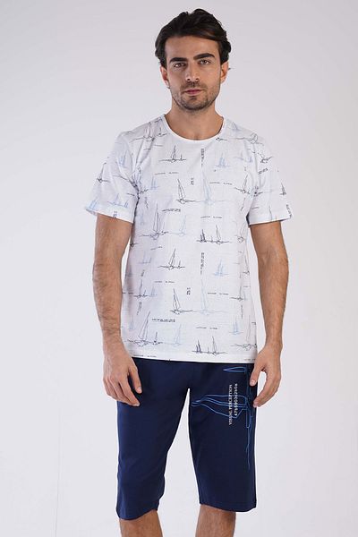 VİENETTA Men's Plus Size Capri Cotton Pajamas Set - Short Sleeve, 310028
