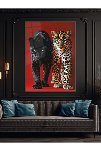 Genel Markalar Panter Ve Leopar - Sanatsal Cam Tablo - Modern Tarz Ev Dekoras...
