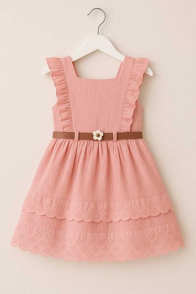 gigigiyim Scallop Detailed Belted Girl's Dress
