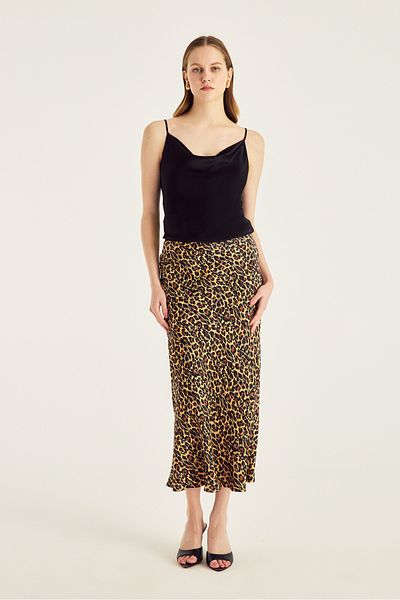 Naramaxx Leopard Pattern Midi Size Satin Skirt