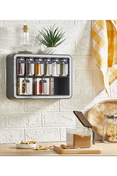 Romans Set of 9 Spice Shakers with Stand, Spoon and Lid