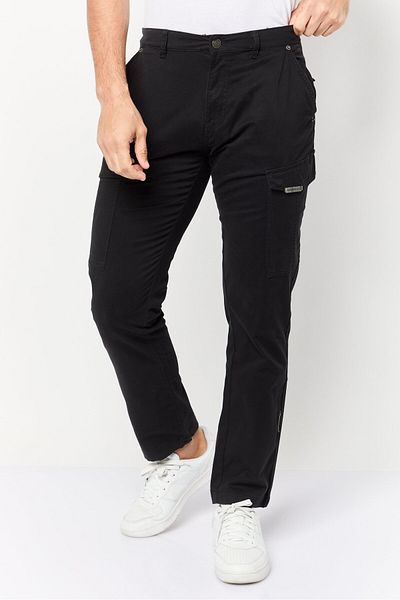 883 Police Men Slim Fit Plain Cargo Pants, Black