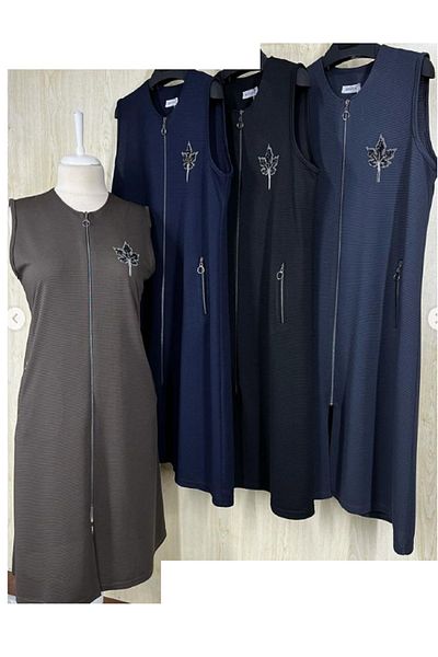 N.Y.YILDIZ Star Ottoban Fabric Super New Large Size Stone Bead Tedayli Zippered Long Mother Pocket Vest