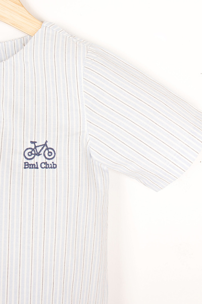 Bombili Cămașă pentru băiat, cu mânecă scurtă, cu dungi verticale, brodate, cu detaliu de rever, stil sportiv