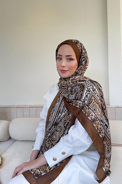 ARMANDA Ethnic Voile Σάλι με μοτίβο Pashmina - Καφέ - 6035-136