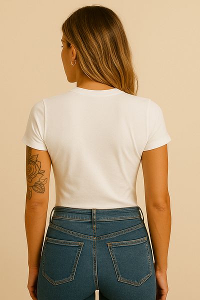 modavingo Women's White Crew Neck Soft Touch Stretchy Body