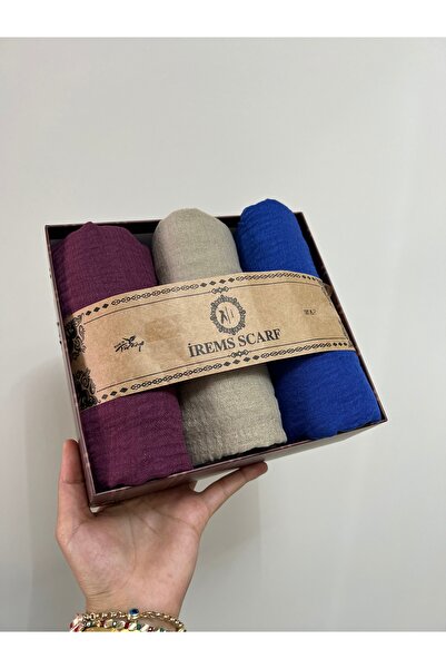 shop İremssscarf3 lü Bürümcük şal seti(mürdüm-bej-Saks mavisi)