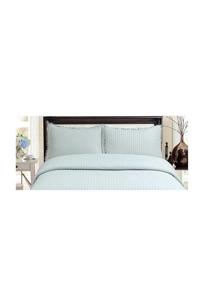 TEKSTİLDENİZİ Asian Ultrasonic Double Bedspread with Pompom Detail - Gray