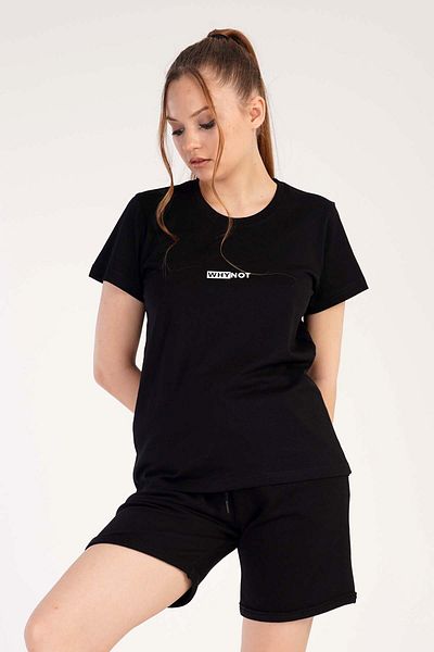 VİENETTA Costum de pijama pentru femei cu mânecă scurtă cu 3 fire și pantaloni scurți dublu, 301017