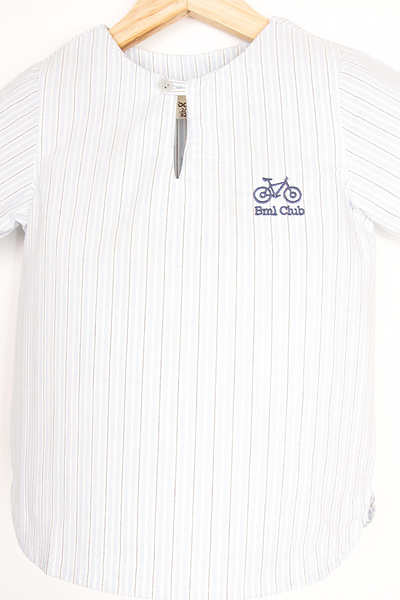 Bombili Cămașă pentru băiat, cu mânecă scurtă, cu dungi verticale, brodate, cu detaliu de rever, stil sportiv