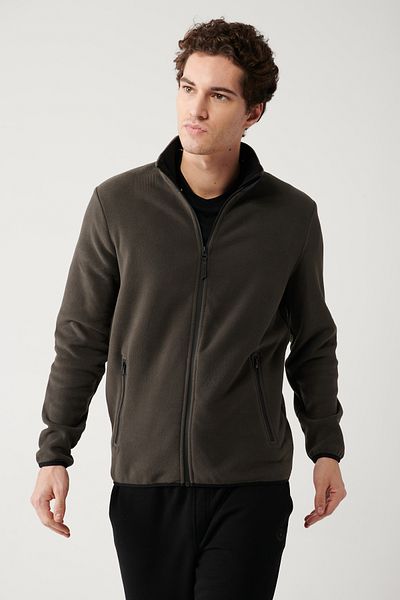 Avva Anthrazitfarbenes, kältebeständiges Fleece-Sweatshirt mit Reißverschluss für Herren E 001069