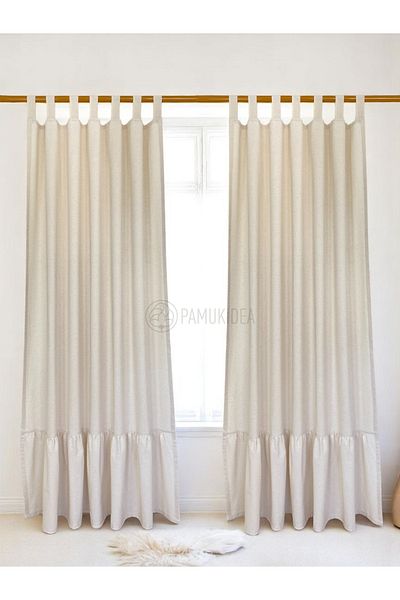 pamukidea Biritli Skirt Frilly 100% Cotton Natural Buldan Linen Rustic Curtain - Single Wing - (En X Size)