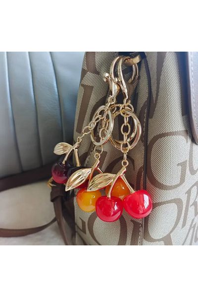 synshop Red Cherry Cherry Keychain Shoe Phone Bag Ornament Carm Accessory Ribbon Ribbon