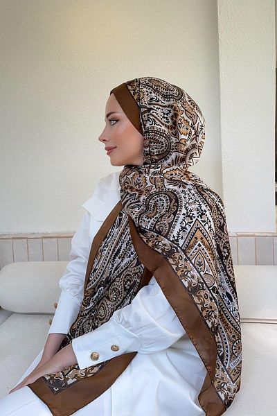 ARMANDA Ethnic Voile Σάλι με μοτίβο Pashmina - Καφέ - 6035-136