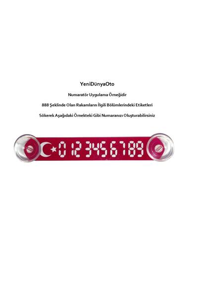 YeniDünyaOto Kırmızı-Beyaz Ay Yıldız Cama Vantuzlu Oto Araç içi Telefon Numaratör,Telefon No Gösterici ,YDNMR022
