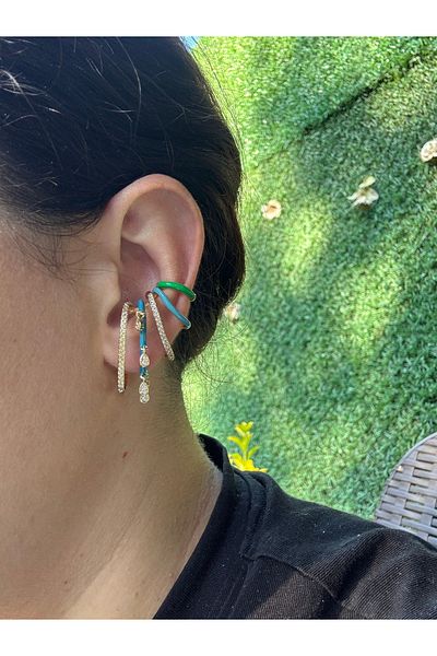 Gümüş sandık Blue Hanging Stone Brand Model Steel Earcuff Without Holes