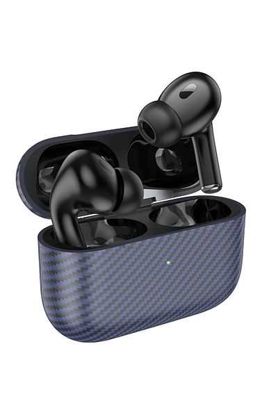 REDz Accessories Căști Bluetooth Hoco EW47 Plus, capacitate 350mAh, autonomie baterie 6 ore, aspect carbon, albastru marin
