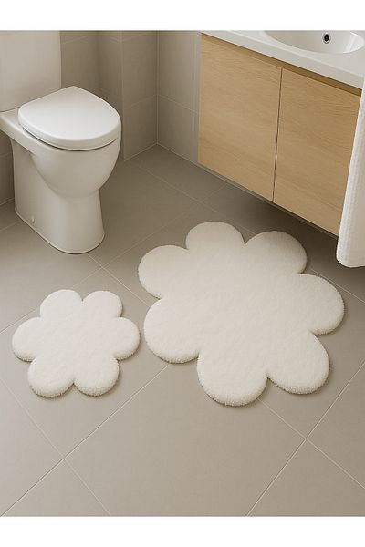 ALgorand Home Flower Patterned Cream Carpet Soft Living Room Carpet Modern Minimalist Decorative Carpet Set of 2 (60X60-80X80)