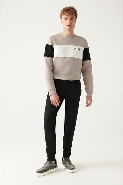 Avva Schwarze, gerade, flexible Jeanshose für Herren B 003503