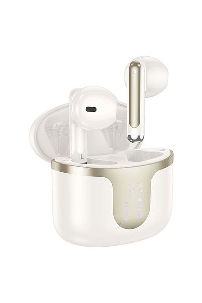 REDz Accessories Căști wireless Hoco Eq7, Bt5.3, capacitate 300 mAh, autonomie baterie 7 ore, afișaj LED, bej